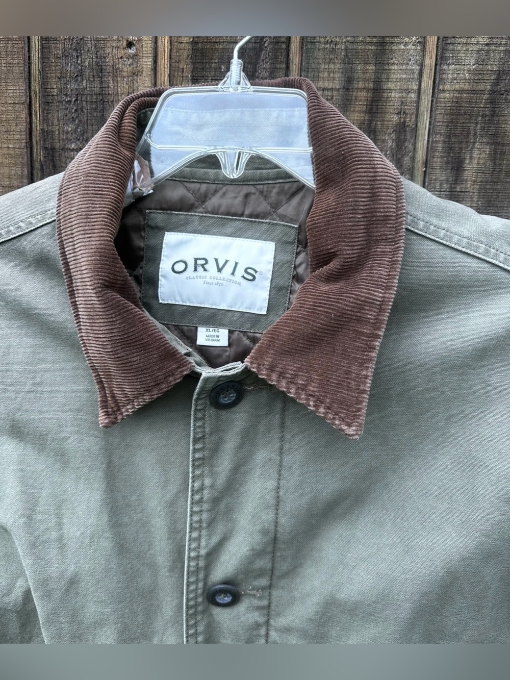 #F-2 Orvis Olive Field Jacket with Brown Corduroy Collar